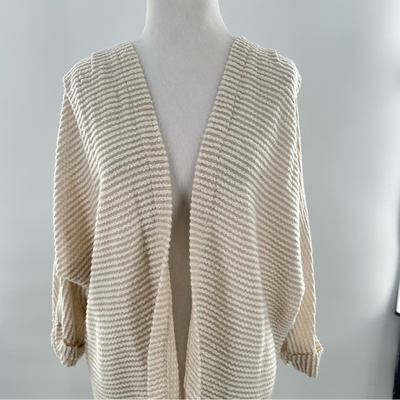 Cotton on open cardigan sweater M cream tan strips old money coastal grandma - Picture 3 of 15